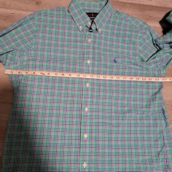 Polo Ralph Lauren Button Down Long Sleeve Stretch Mens Large Green Pink Plaid - Picture 7 of 8